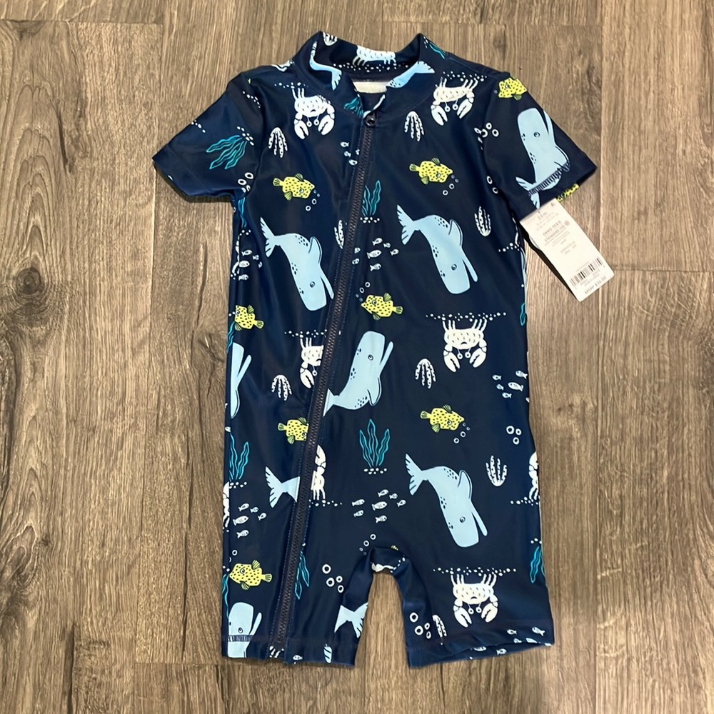 New with tags Carters boys 24mo swim shirt one piece UPF 50+ sun protection